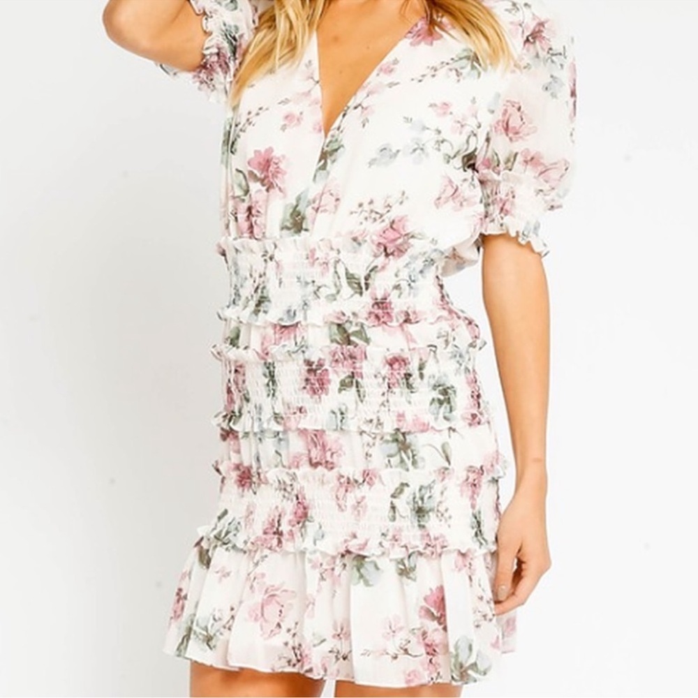 Floral Ruffle Dress Olivaceous Smocked
Dress M